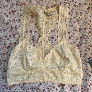 NWOT Free People Galloon Lace Razorback Bralette Bra ivory Small